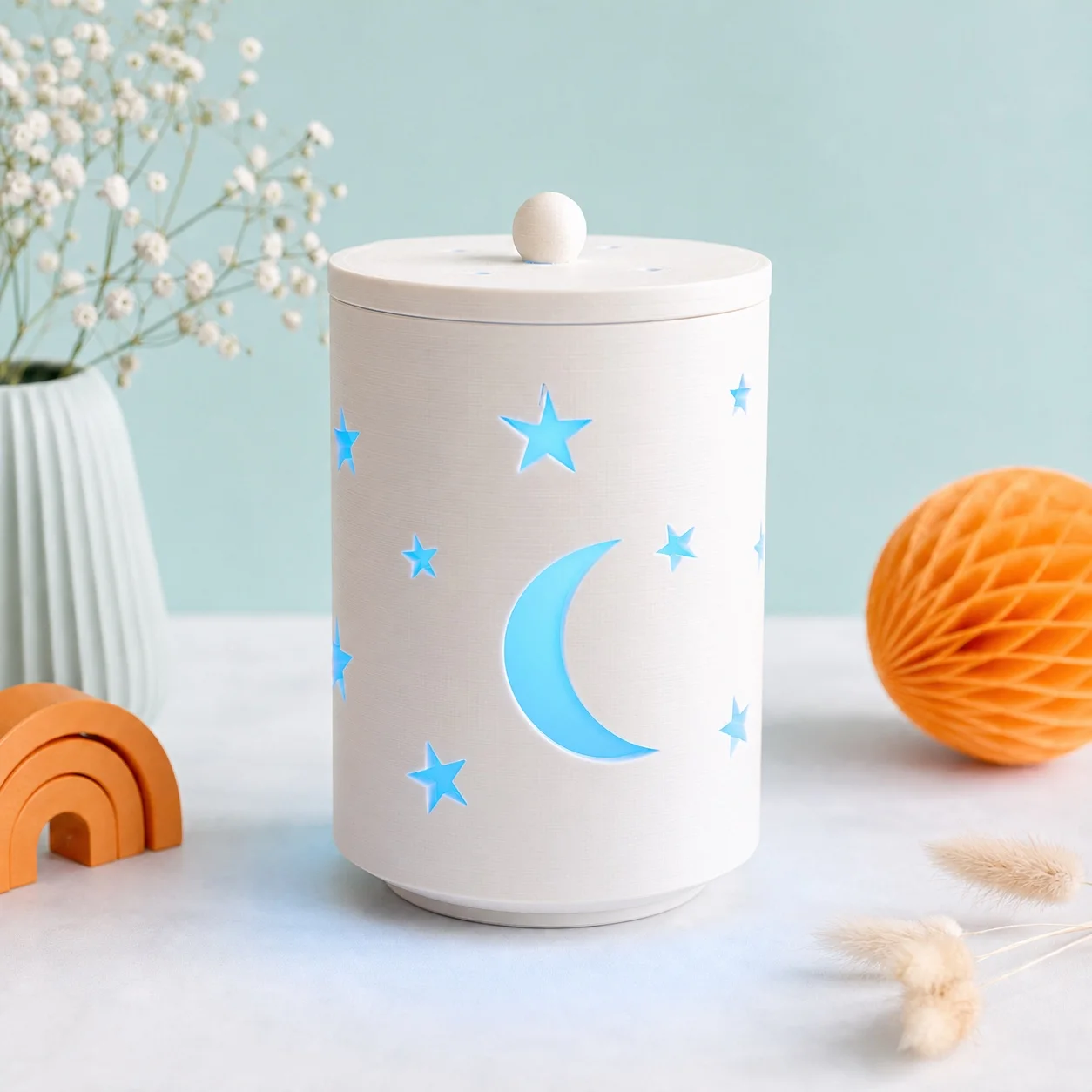 Gender Reveal Sterrenlantaarn met blauwe verlichting voor een jongen