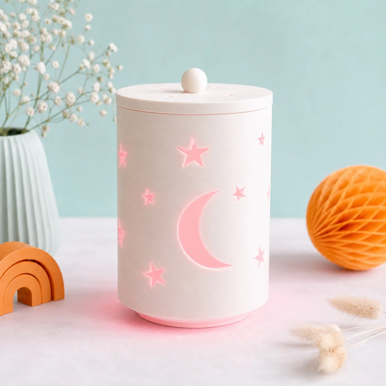Gender Reveal Sterrenlantaarn met roze verlichting voor een meisje